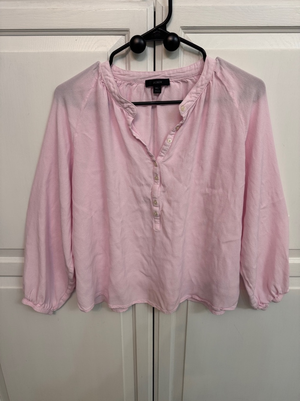 J. Crew Light Pink Button-Front Popover Blouse Cottagecore lightweight size XL